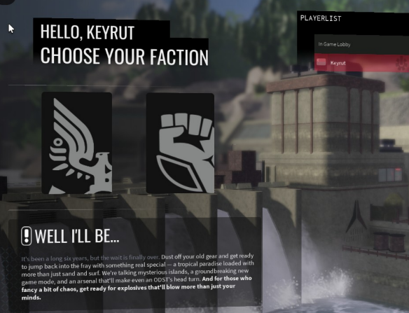 Battle Creek UI - cinematic faction selection and loadout menu system