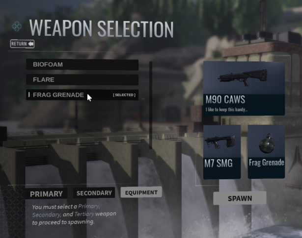 Weapon selection screen