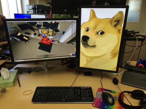 Roblox employee's desk with monitor showing the same desk virtually